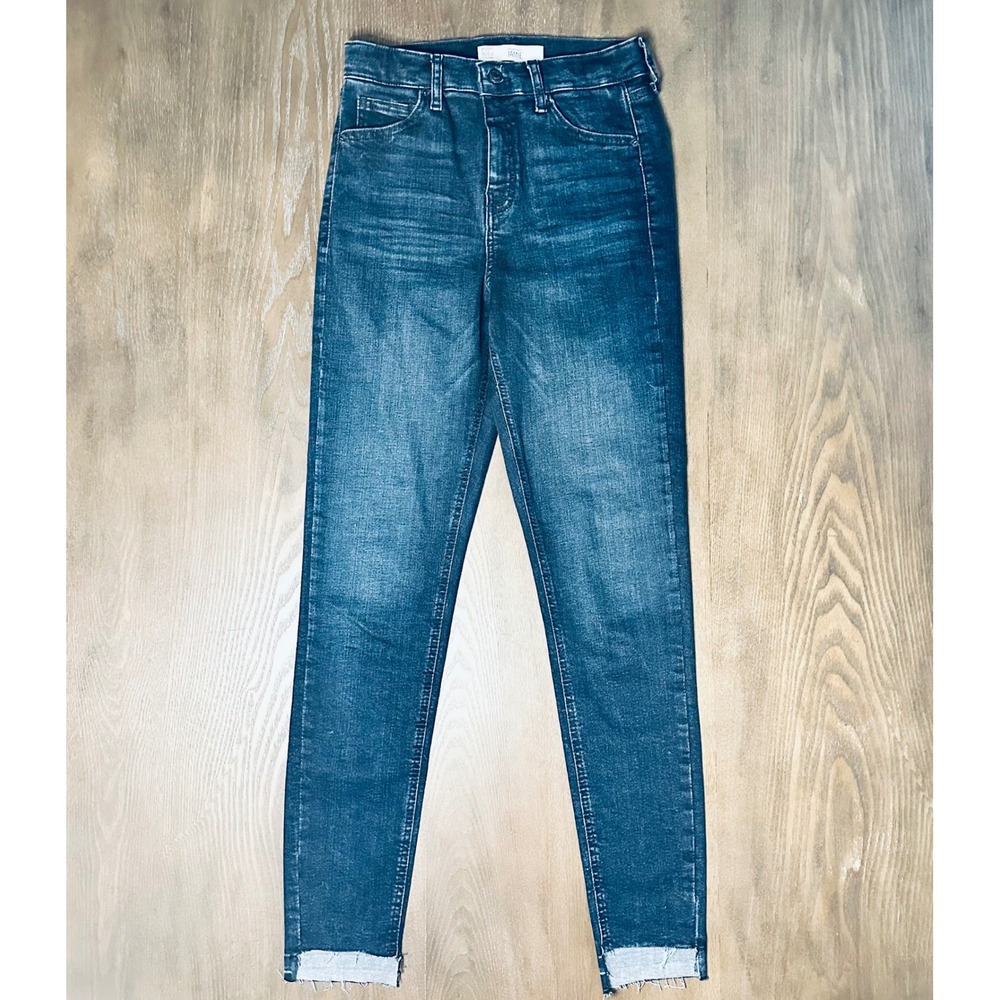 Topshop Moto‎ Jamie High Waist Skinny Jeans Dark Wash Raw Hem W28 L32